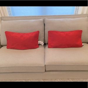Set of 2 Red Herringbone and Velvet pillow covers